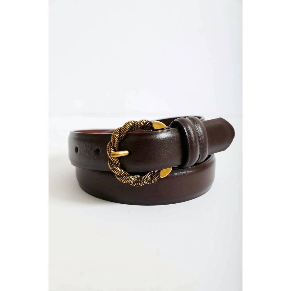NEW LETO women's two tone twisted buckle leather belt in brown